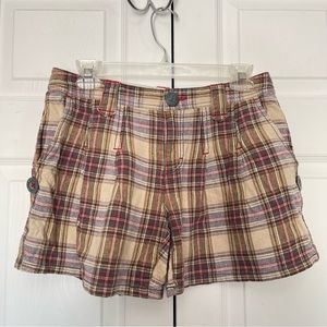 Free People Vintage Style Linen Plaid Shorts